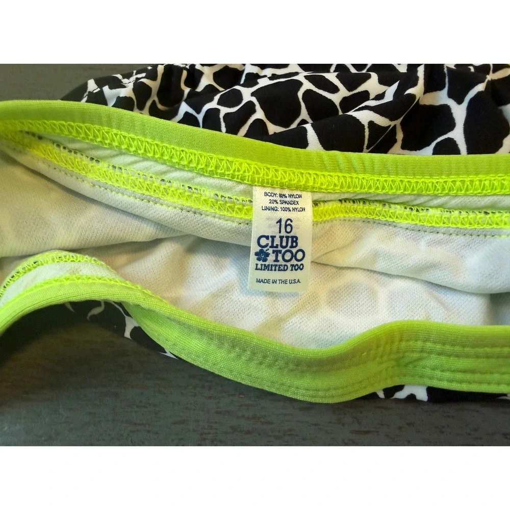 Vintage Limited Too Girls Size 16 Bikini Bottom Giraffe Print Neon Green Y2K NWT